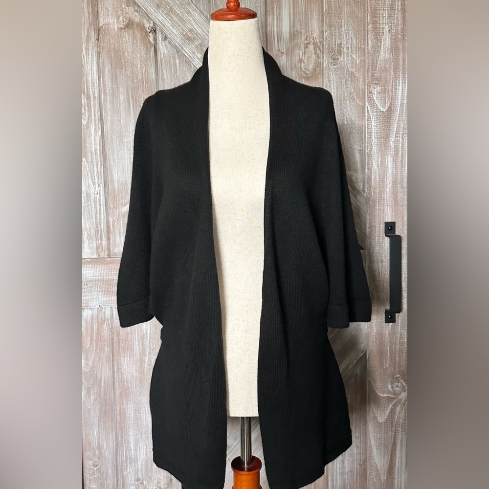 Ann Taylor Loft Black Rabbit Hair Wool Tie Front Cardigan Sweater
Size: Large